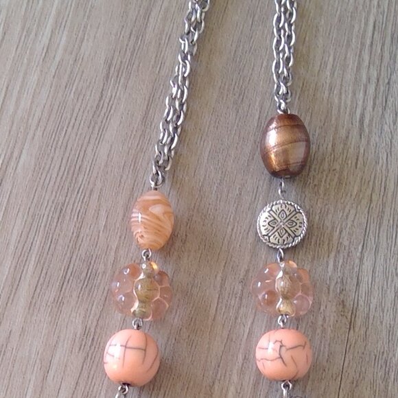 Chico's Silver Tone Necklace, Peach and Bronze colour beads - Picture 3 of 6